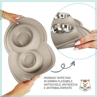 Миска для котів Patam Doppel з нержавіючої сталі з антиковзною підкладкою, не перекидається, виготовлена в Італії, Jerry Grün (Tom Beige)