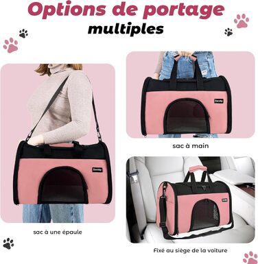 Транспортна сумка для котів та собак, дихаюча та складна, переноска для котів з регульованим плечовим ременем, знімна плюшева підстилка (рожева, S)