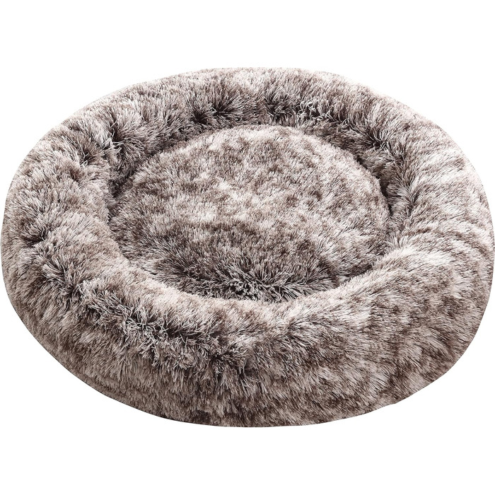 Крісло-лежанка для собак XXL, кругле, знімний, пральний чохол, анти-тривожне, штучне хутро, м'яке, комфортне, пухнасте ліжко для тварин (100 см), велике - 100 см (дуже велике - 115 см, коричневе)