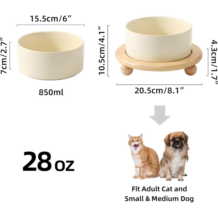 Підвищений годівниця для собак та котів Havniva, кераміка, бежевий, з підставкою (15.2 см)