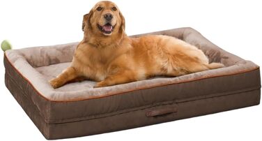 Ортопедичний лежак для собак XL, кошик для собак, що можна прати, з піною у формі яйця, водовідштовхувальний диван для собак з неслизьким дном та чотиристоронніми подушками (світло-коричневий, 117x76x19 см)