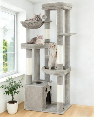 Комплекс для котів Kratzbaum XL 170 см: Дряпка-стовп, будиночок, платформа, гамак - Сірий котячий будинок