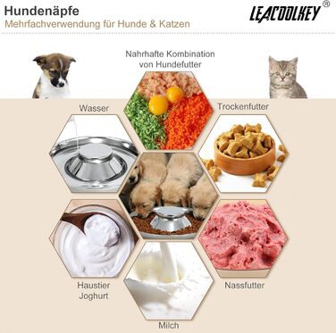 Набір з 2 мисок для собак з нержавіючої сталі LEACOOLKEY - миски для корму та води, для повільного годування, для маленьких собак, котів, тварин, сріблясті