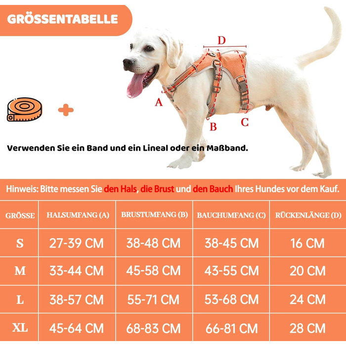Шлейка для собак BELPRO, багатоцільова, антизламання, без тяги, світловідбиваюча, регульована жилетка з міцною ручкою, для великих/активних собак (Помаранчевий, L)
