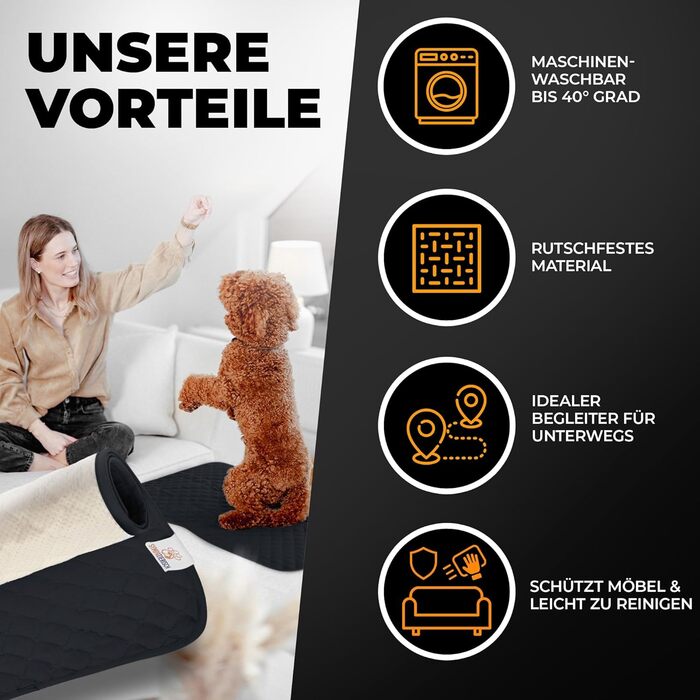 Водонепроникний килимок для собак SympaTierisch - захист дивану та ліжка - неслизький, для великих собак, 130 x 100 см, чорний, можна прати в пральній машині