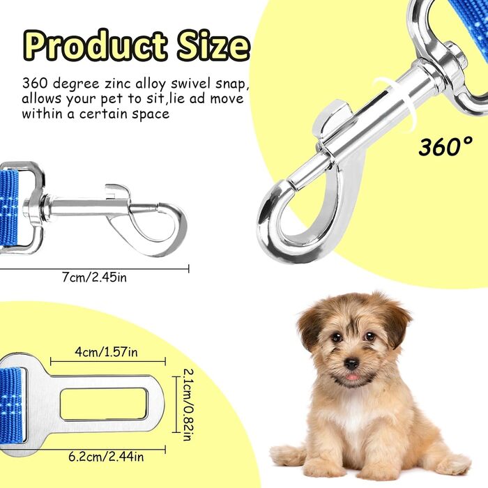 Авторемень для собак у машину, еластичний, з подвійним кріпленням, регульований (блакитний)