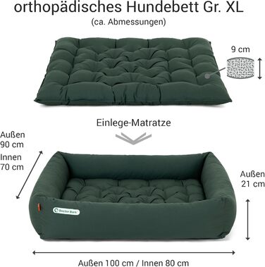 Ортопедичне ліжко для собак Doctor Bark - велике (XL, 100x90 см, зелене) з м'якою підстилкою, миється до 95°C, гігієнічне