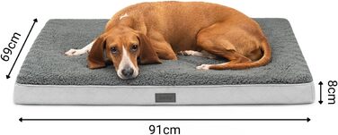 Ортопедичне ліжко для собак Lionto, 91x69x8 см, з м'яким плюшем, знімний та пральний чохол, водовідштовхувальне, для собак та котів, сірого кольору