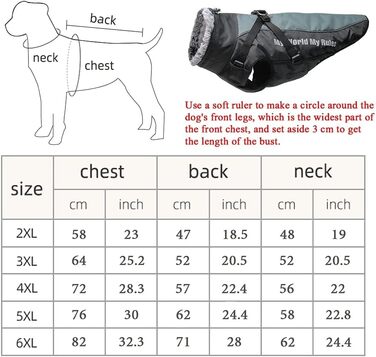 Водонепроникний зимовий одяг для собак, тепла куртка-жилет для собак, захист живота, одяг для домашніх тварин з блискавкою, відображаючий та вітронепроникний, для середніх та великих собак, розмір 2XL-6XL (6XL)