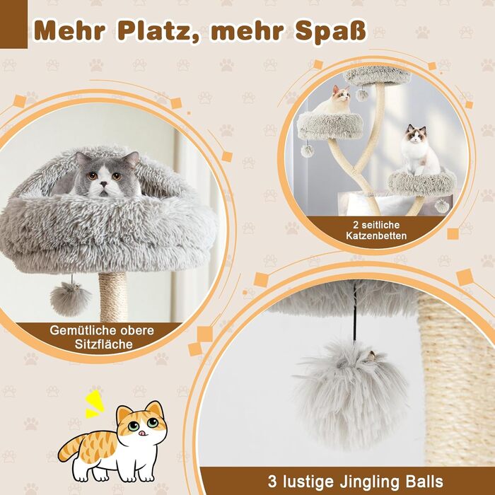 Кігтеточка GOPLUS 178 см з 3 лежаками, іграшками та сизалевим покриттям для котів та кошенят (сіра)