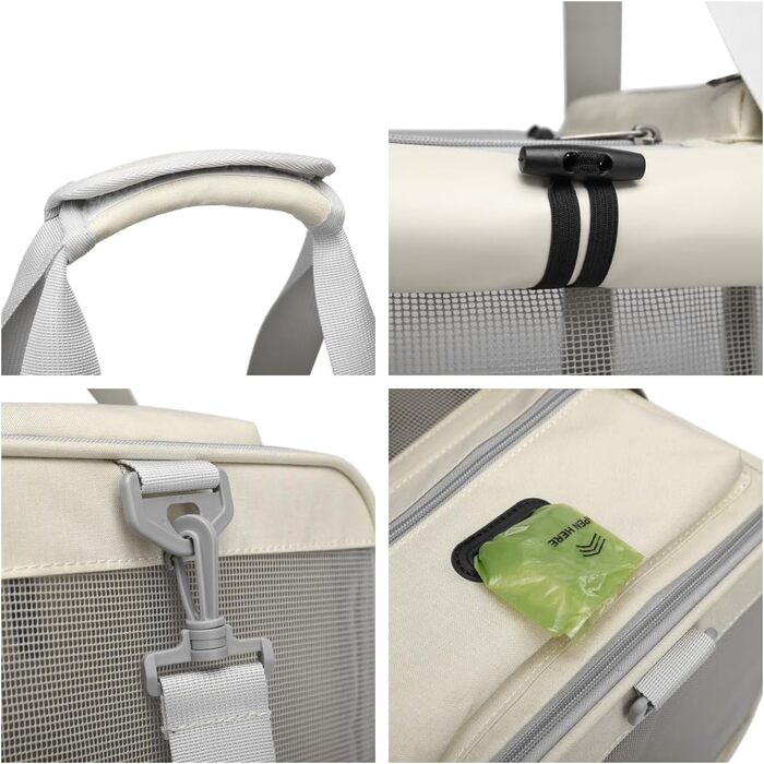 Велика переносна сумка для котів, собак, цуценят до 8 кг, з безпечними замками та регульованим плечовим ременем. Дихаюча, складана сумка-переноска для подорожей, до ветеринара, в авто та літак (Бежевий)