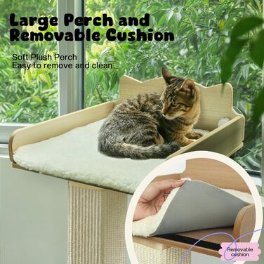 Кігтеточка для котів на вікно з товстого сизалю, гамак для котів, 135,9 см, регульована, висока, кігтеточка з 2 покращеними присосками, ліжко для котів на вікно з м'яким подушкою, велика (груба, сизаль)