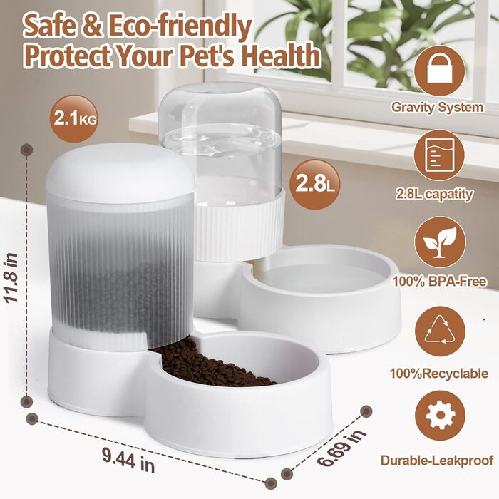 Автоматична кормушка для котів MDEHOPET, 2,8 л, BPA-free, харчовий пластик, екологічна