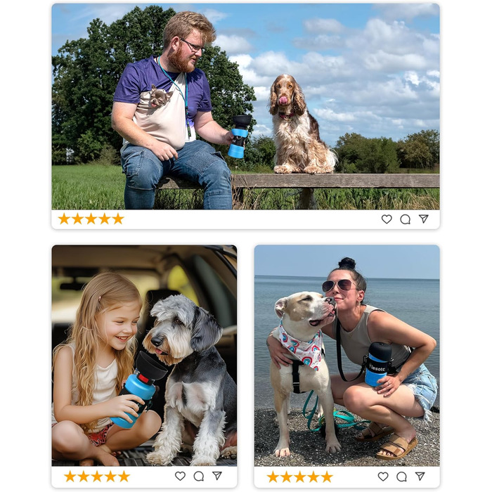 Складана пляшка для води для собак Lesotc 1000 мл, витоку немає, блакитна