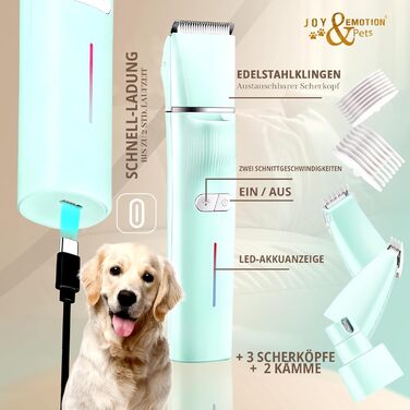 Машинка для стрижки собак та котів JOY & EMOTION® 6-в-1 з лазером та УФ-світлом | Бездротова машинка для грумінгу тварин | Тиха машинка для стрижки кігтів