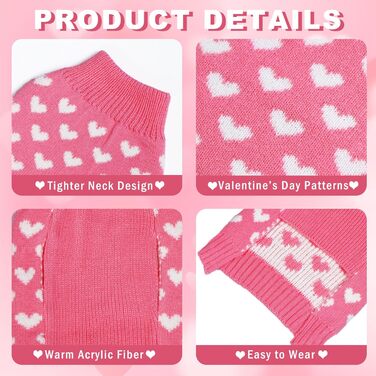 Вовняний пуловер для собак на День святого Валентина, рожеве сердечко, розмір L
