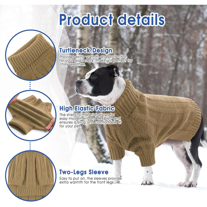 Теплий в'язаний пуловер Queenmore для великих собак (Французький бульдог, Бульдог, Віндгорн, Коргі) - Колір: Коричневий, Розмір: L