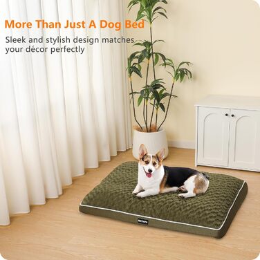 Ортопедичне ліжко для собак, матрац для собак з двоярусним дизайном, миється, знімний кошик для собак, 90 см для собак маленьких та середніх порід (89 x 59 x 10 см, оливковий)