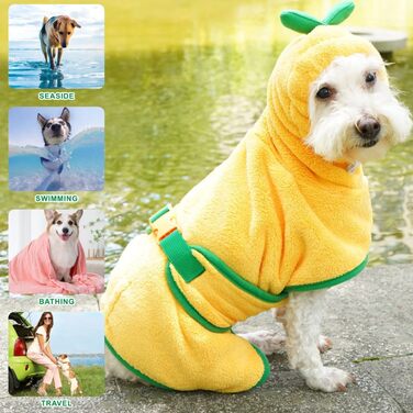 Жакардовий халат для собак Mosucoirl, XL, жовтий, з капюшоном, з мікрофібри, швидковисихаючий, для купання