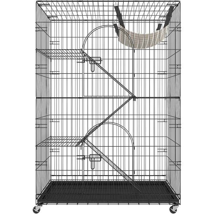 Клітка для котів VEVOR, 4 рівні, 2 двері, 90x60x133 см, залізна, з покриттям, з драбинами, для котів і дрібних тварин