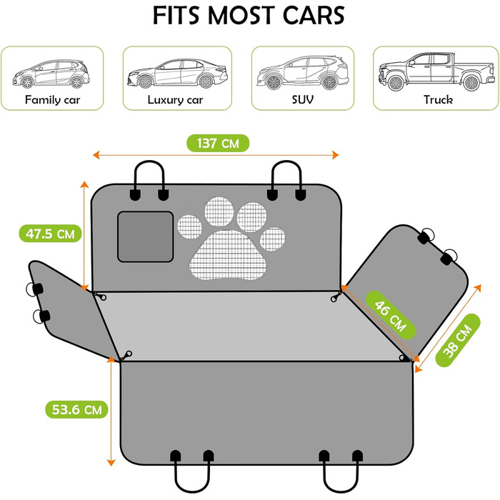 Захисна підстилка для собак у машину ALLSOPETS – водовідштовхувальна, неслизька, з сіткою, ременями безпеки та кишенькою для авто, SUV, вантажівка (антрацит, чорний)