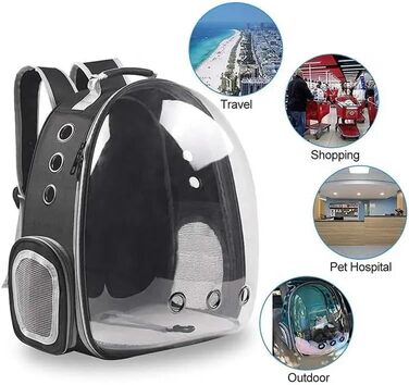 Рюкзак для котів Bubble Capsule, прозорий, сріблястий – перенесення для тварин, прогулянки, подорожі, для котів і малих собак