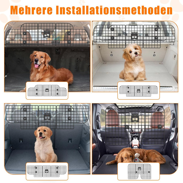 Сітка для собак у машину Denmay, універсальна, 30.7 x 93-150см, регульована ширина, з дверцею, 2 ремені безпеки, чорна