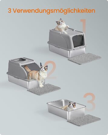 Сталевий лоток для котів Feandrea XL з кришкою, для великих котів до 15 кг, колір: голубино-сірий