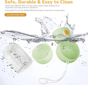 Водяна пляшка для собак BRIMFULITE з мискою та кормушкою, витривала та легка, для подорожей та прогулянок, зелена