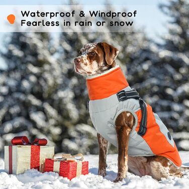 Теплий зимовий куртка для великих собак, флісова підкладка, водонепроникний та вітронепроникний, з блискавкою (Оранжевий, XL)