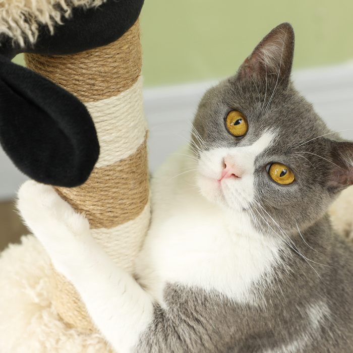 PawHut Cat Tree 98 см Cat Tree з кігтеточкою, тунель, ігровий м'яч, кігтеточка для кішок в дизайні Sheep, для кішок до 5 кг, світло-коричнева | Аосом