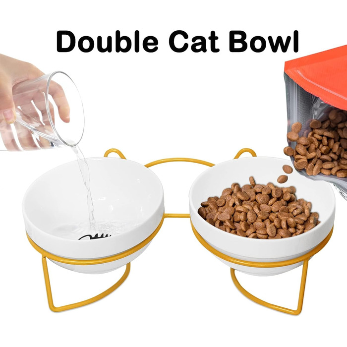 Підвищений годівниця для котів XIKAYA, нахилений на 15°, подвійний, зменшує навантаження на шийні хребти, запобігає розливанню, для котів та кошечок