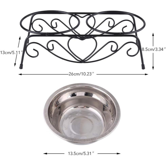 Підвищена годівниця для собак та котів, стійкий піднос з двома мисками (діаметр 13 см), розмір 26 x 14 x 8.5 см