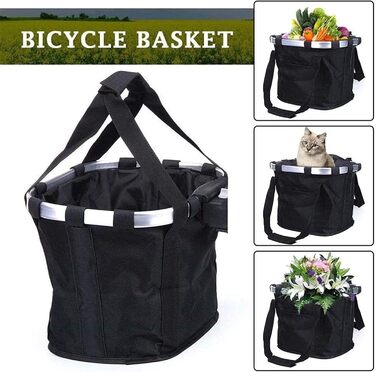 Знімний велосипедний кошик для тварин - складана передня сумка-мішок - переносний тролей для котів та собак, чорний