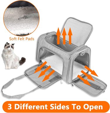 Транспортна сумка для кота/собаки з плечовим ременем, переноска для тварин до 7 кг, складна, дихаюча, сіра (45x30x30 см)