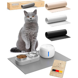 Підкладка під миску для кота Pretty PAW® 60x40 см - аксесуар для фонтану та миски Pretty Paw | неслизька та водонепроникна кормушка, захист підлоги для котів, миски для води та їжі (Сірий, Екстра Широка)