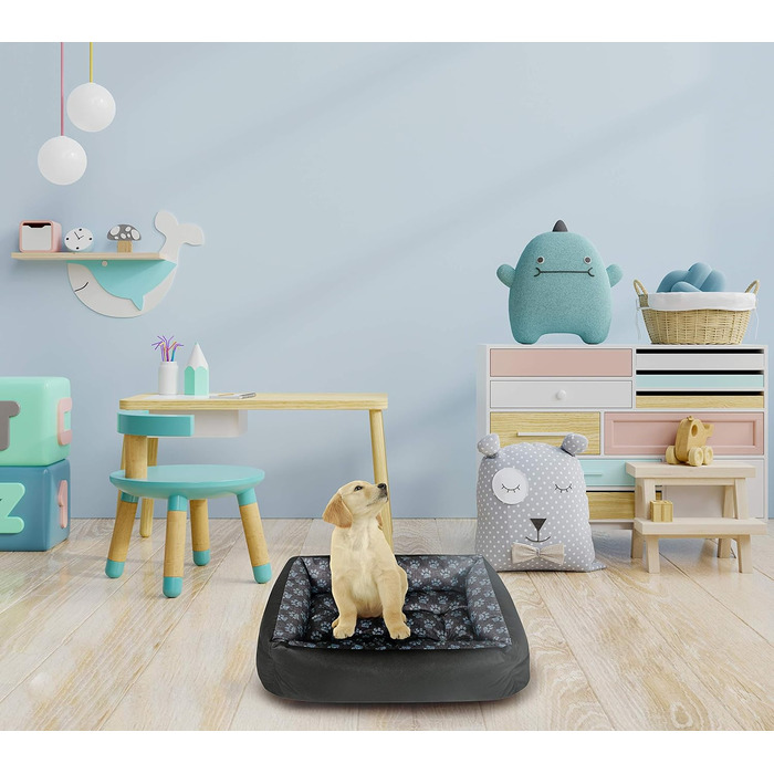 Крісло-лежанка для собак SuperKissen24: лежанка-кошик, лежанка-софа, лежанка для собак великих, середніх та маленьких порід. Лежанка для тварин, розмір L, чорний та сірий колір, з подушками з льону, 95x75 см. Можна прати.