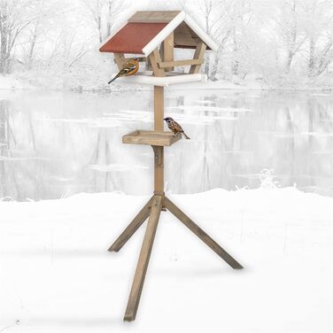 Дерев'яний годівничка для птахів VOSS.garden Birdy зі стійкою, силосом для корму та кормовим столиком, 30 x 48 x 123 см