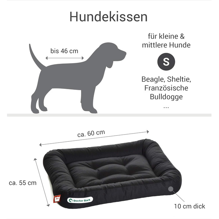 Ортопедична подушка для собак Doctor Bark, 60x55 см, чорна. Зручна, гігієнічна, міцна, 95°C.