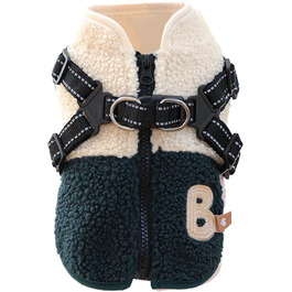 Зимовий одяг для собак – теплий куртка з підкладкою з флісу, отвором для шлейки, для маленьких та середніх собак, прогулянки на вулиці, піші прогулянки, зелено-білий колір