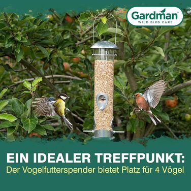Годівниця для птахів Gardman Heavy Duty – міцна металева годівниця з 4 місцями для насіння, соняшника та горіхів