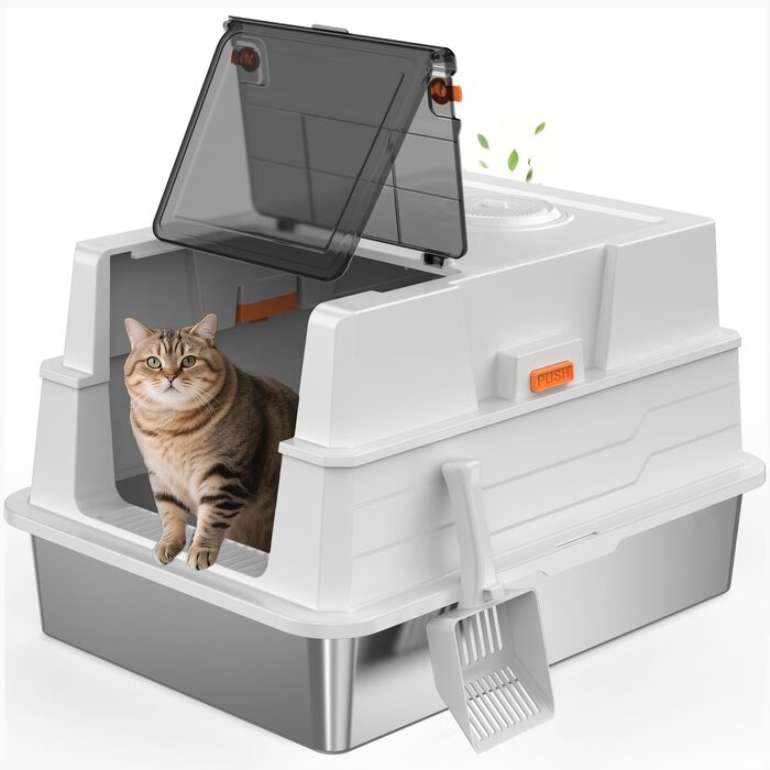 Лоток для котів з нержавіючої сталі MIXJOY XXXL (71x51x42 см) — відкритий туалет з високими бортами для великих порід та кількох котів, сріблястий