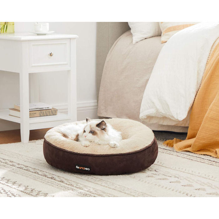 Ліжко для собак та котів Feandrea Donut, діаметр 50 см, коричневе, 50 x 50 x 18 см