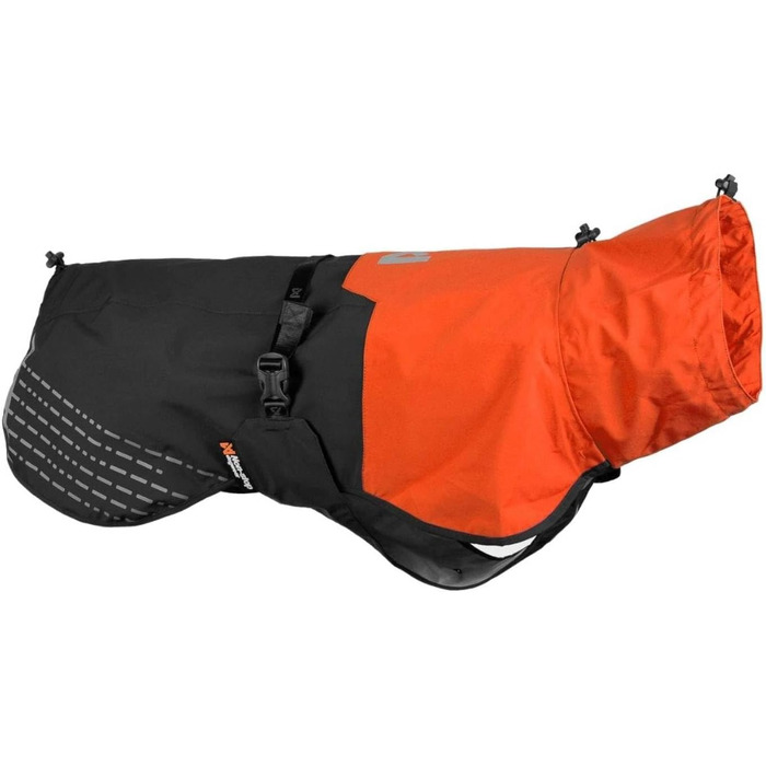 Дощовик для собак Non-stop dogwear Fjord, водонепроникний, регульований, дихаючий, з відбивними елементами, отворами для повідця і петельками для лап, для середніх порід, помаранчево-чорний, розмір 60
