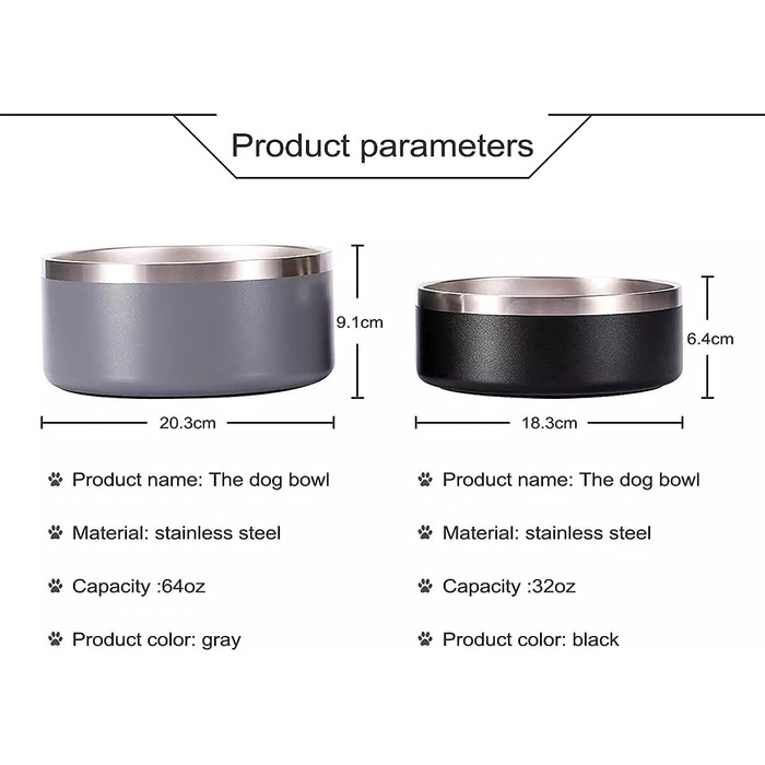 Миска для собак та котів з нержавіючої сталі Gteller, подвійні стінки, 907 мл, чорна