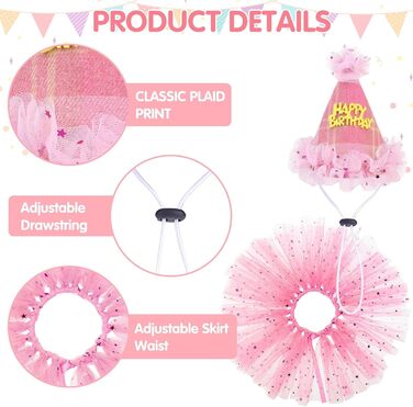 Сукня для собак SCENEREAL на весілля з банданою, краваткою та короною, комплект, для дівчаток, цуценят, кошенят, аксесуари для вечірки, спідниця-тьюль, костюм для маленьких, середніх та великих собак, білий (весільний) (рожевий в клітинку (день народження