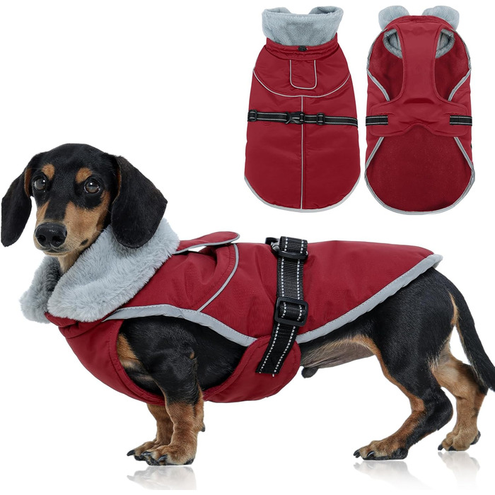 Куртка для собак Kuoser, тепла, водонепроникна, флісова, червона, розмір M