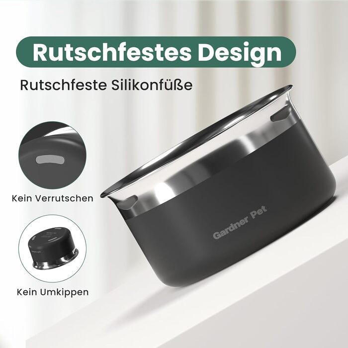 Миска для собак Garder Pet без облизування, нержавіюча сталь, противитікання, великі собаки, для дому та вулиці, запобігає краплинню, білий (3,85 л, чорний)