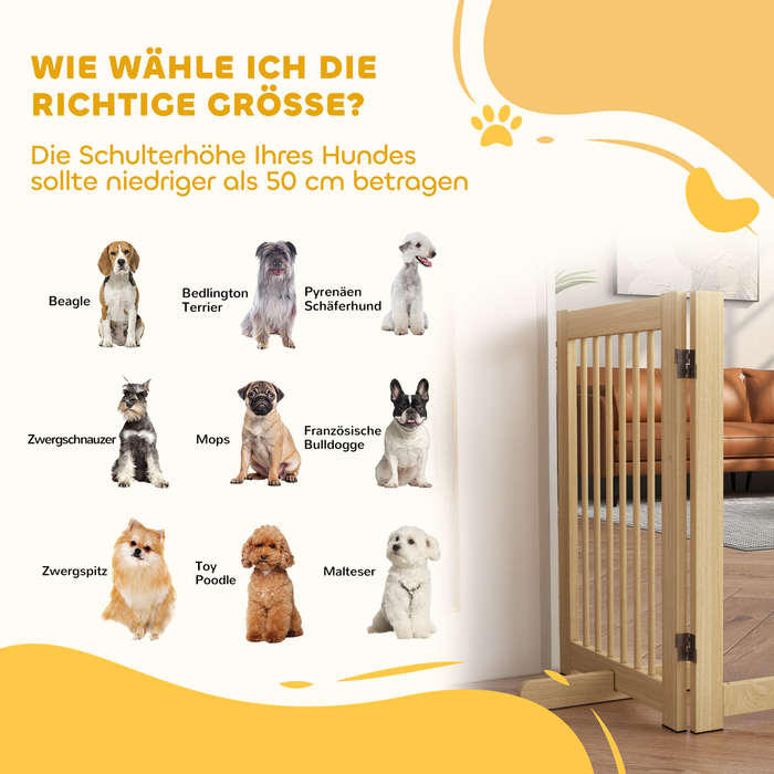PawHut Barrier Dog Freestanding, 200 см, Ворота для собак Складні з дверима, Дерево, Натуральне Дерево