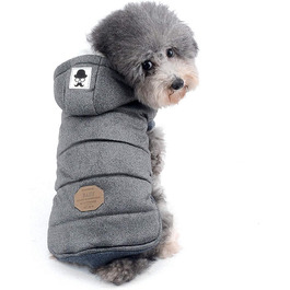 Зунеа - теплий зимовий пуховик для собак маленьких порід, флісова куртка з капюшоном, вітронепроникний одяг для цуценят, жилет, одяг для собак/кішок, сірий, розмір M